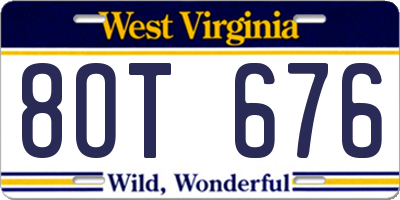 WV license plate 8OT676
