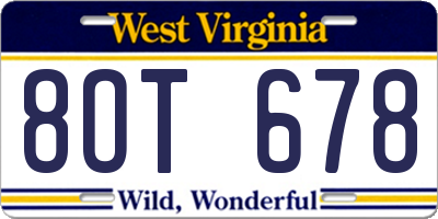WV license plate 8OT678