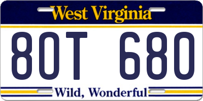 WV license plate 8OT680