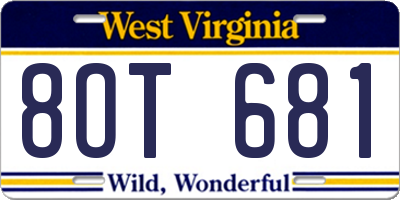 WV license plate 8OT681