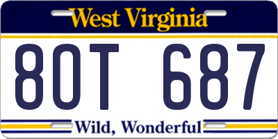 WV license plate 8OT687