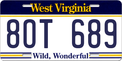WV license plate 8OT689