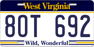 WV license plate 8OT692