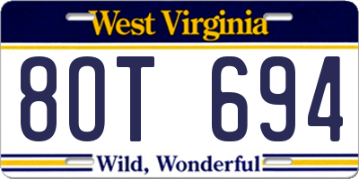 WV license plate 8OT694