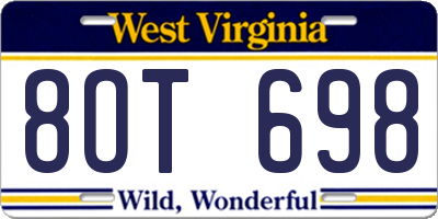 WV license plate 8OT698