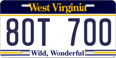 WV license plate 8OT700