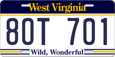 WV license plate 8OT701