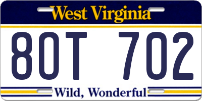 WV license plate 8OT702