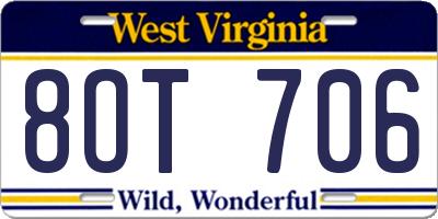 WV license plate 8OT706