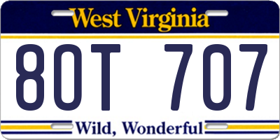 WV license plate 8OT707