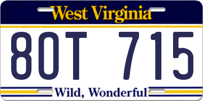 WV license plate 8OT715