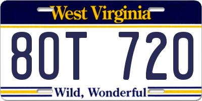 WV license plate 8OT720