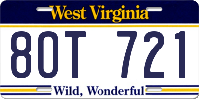 WV license plate 8OT721
