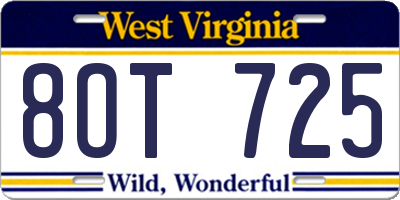 WV license plate 8OT725