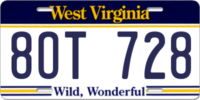 WV license plate 8OT728