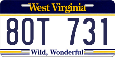 WV license plate 8OT731