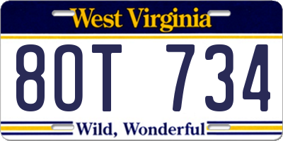 WV license plate 8OT734