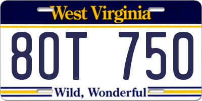 WV license plate 8OT750