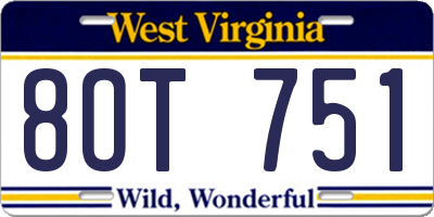 WV license plate 8OT751
