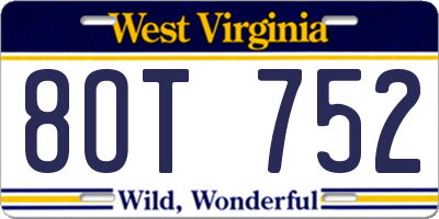 WV license plate 8OT752