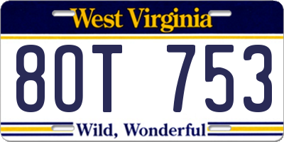 WV license plate 8OT753
