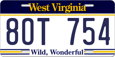 WV license plate 8OT754