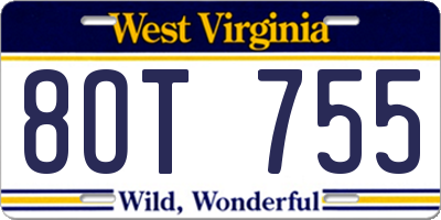 WV license plate 8OT755