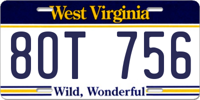 WV license plate 8OT756