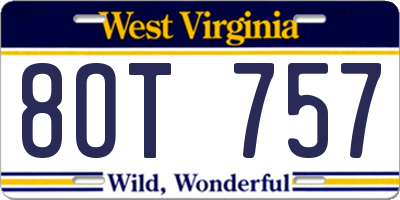 WV license plate 8OT757