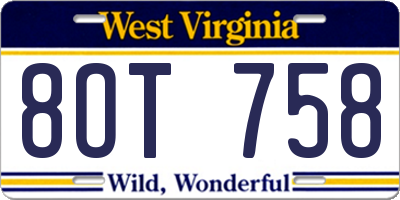 WV license plate 8OT758