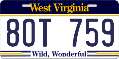 WV license plate 8OT759