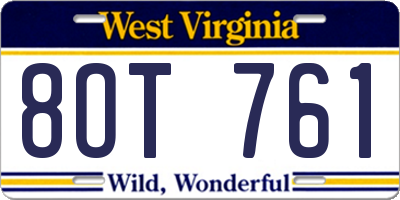 WV license plate 8OT761