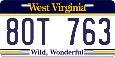WV license plate 8OT763