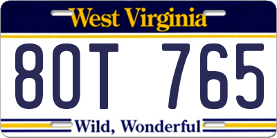 WV license plate 8OT765