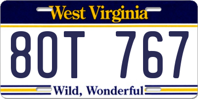 WV license plate 8OT767
