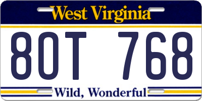 WV license plate 8OT768
