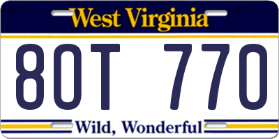 WV license plate 8OT770