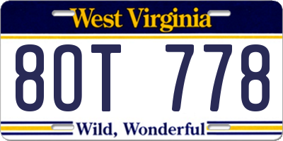 WV license plate 8OT778