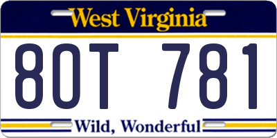WV license plate 8OT781