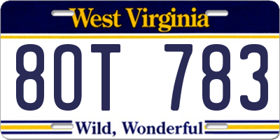 WV license plate 8OT783
