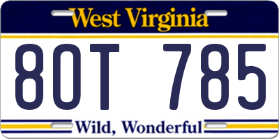 WV license plate 8OT785