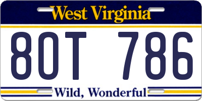 WV license plate 8OT786