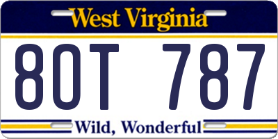 WV license plate 8OT787