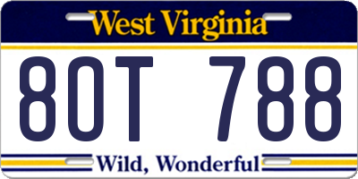 WV license plate 8OT788