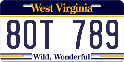 WV license plate 8OT789