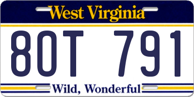 WV license plate 8OT791