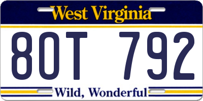 WV license plate 8OT792
