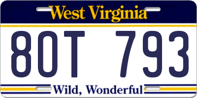 WV license plate 8OT793