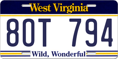 WV license plate 8OT794