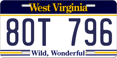WV license plate 8OT796